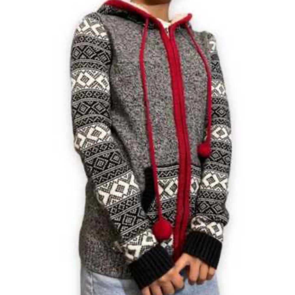 Nordic Fair Isle Zip Up Hoodie Cardigan Sweater - Picture 13 of 16
